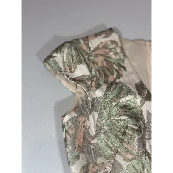 VINCE CAMUTO Women Blush Metallic Jacquard Pleated Cap Fit & Flare Dress 0 - Picture 14 of 16